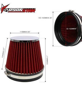 RYANSTAR RACING Tapered Cone Closed-Top Washable Clamp-On Dry Air Filter